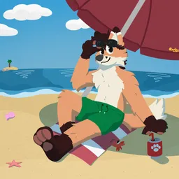 (Foxis) enjoying the beach with a drink!