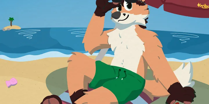 (Foxis) enjoying the beach with a drink!