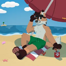 (Foxis) enjoying the beach with a drink!