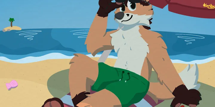 (Foxis) enjoying the beach with a drink!